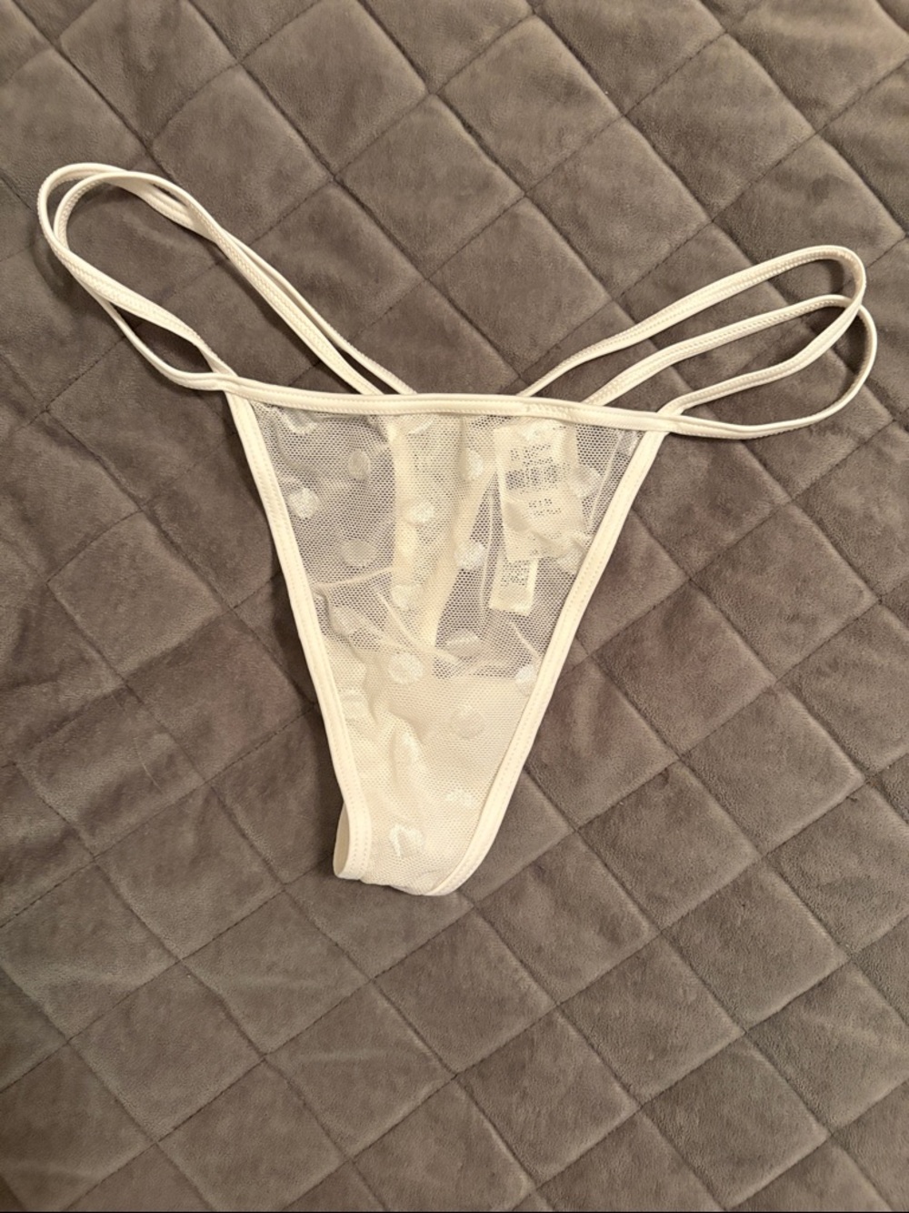 Victoria secret Sheer White Mesh Thong Bikini Bottom. Medium